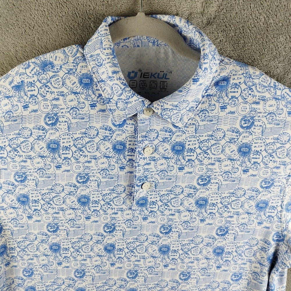 IBKUL‎ Antique Stamp Golf Resort Polo Mens L Logo UPF 50+ Cooling Shirt 94147